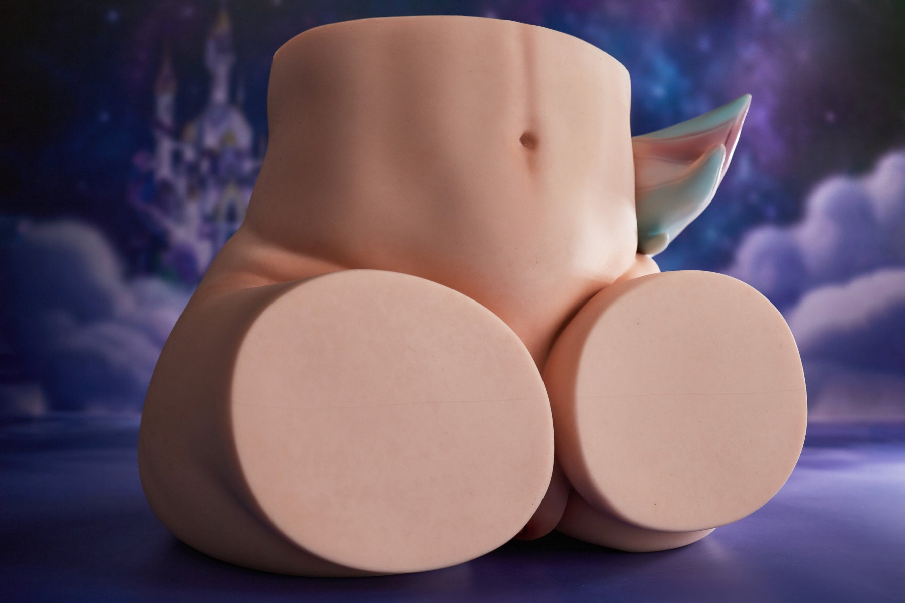 CLIMAX DOLL - PA-Razor Silicone Butt Torso (Cinnamon) top-down view showing torso and tunnel openings, galaxy blue background

