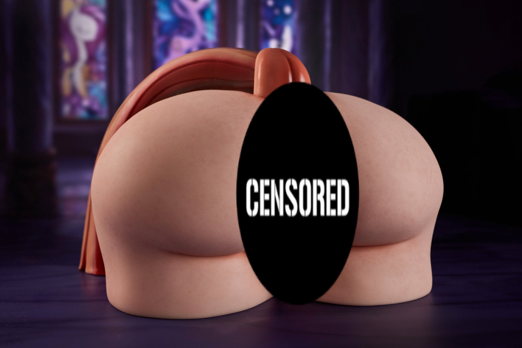 CLIMAX DOLL - PA-Theory Silicone Butt Torso (Cinnamon) side view showing torso profile, cathedral background
