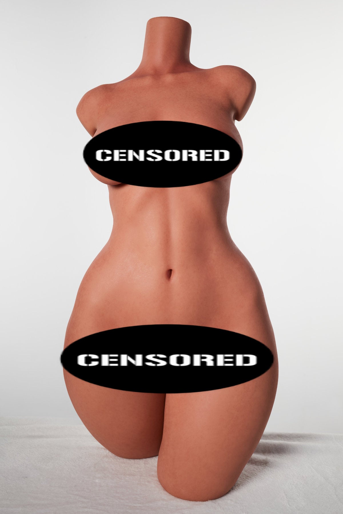 A direct frontal view of the completely nude CLIMAX DOLL - ULW 882# Silicone Torso (Black) showcasing the full-body anatomical silicone sculpt.