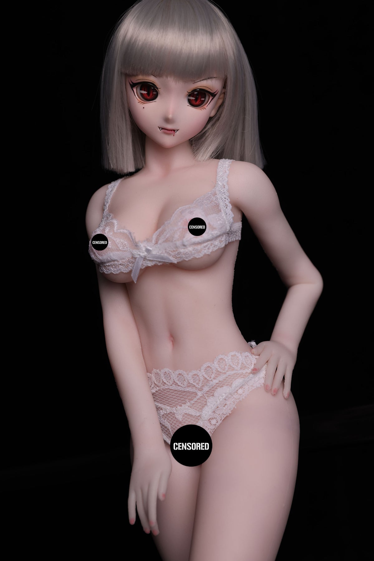CLIMAX DOLL Mini J60 cm Hybrid - Gina (White) – silver bob and white lace lingerie set, hand on hip