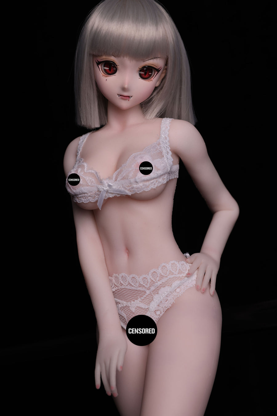 CLIMAX DOLL Mini J60 cm Hybrid - Gina (White) – silver bob and white lace lingerie set, hand on hip