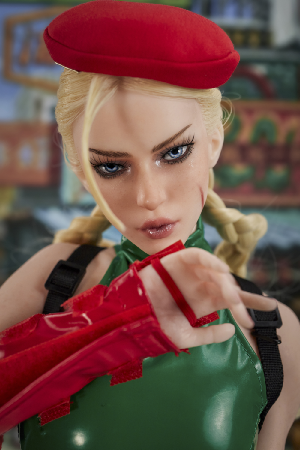 CLIMAX DOLL Mini Si70cm KA Silicone - Freya with red beret and gloves in a dynamic pose.