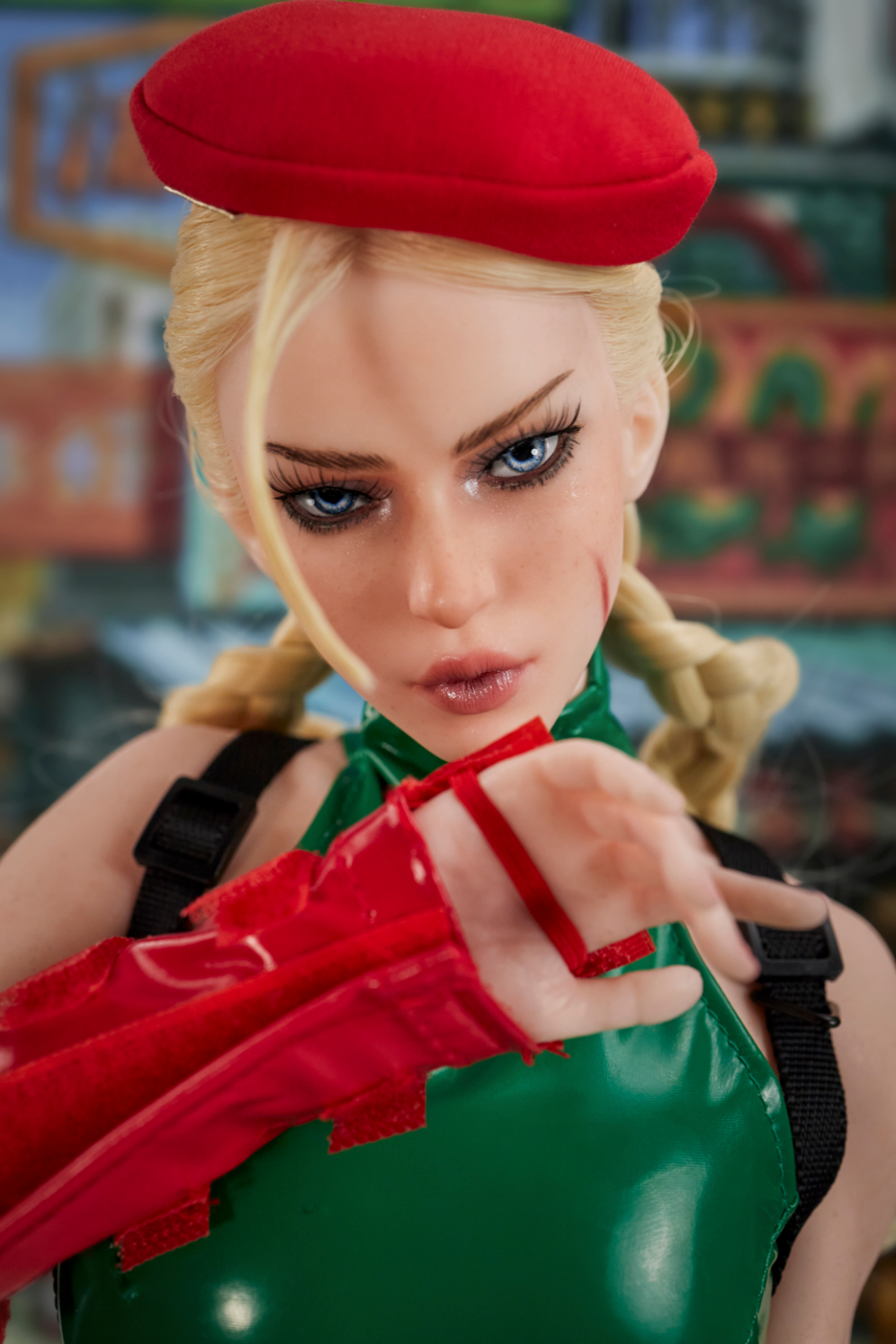 CLIMAX DOLL Mini Si70cm KA Silicone - Freya with red beret and gloves in a dynamic pose.