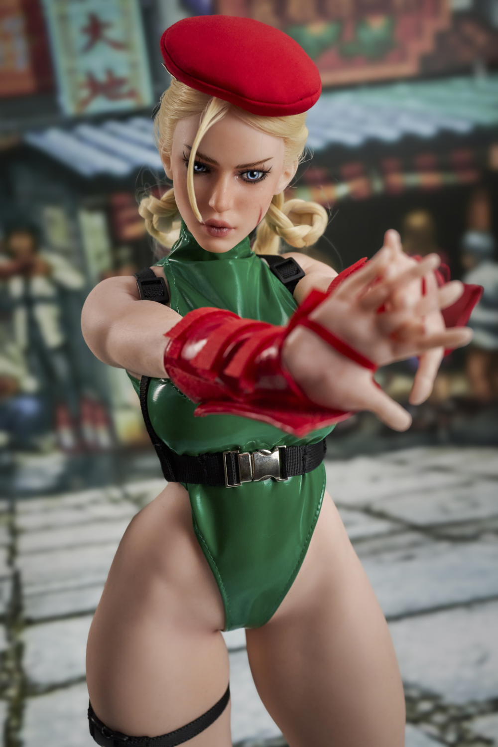 CLIMAX DOLL Mini Si70cm KA Silicone - Freya in a green and red outfit with a red beret.