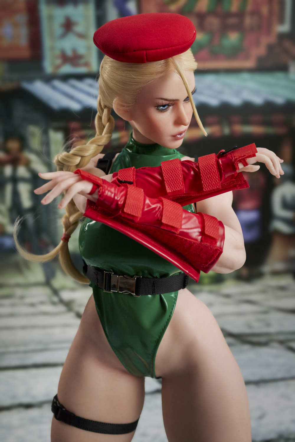 CLIMAX DOLL Mini Si70cm KA Silicone - Freya in green outfit with red accents and red beret.