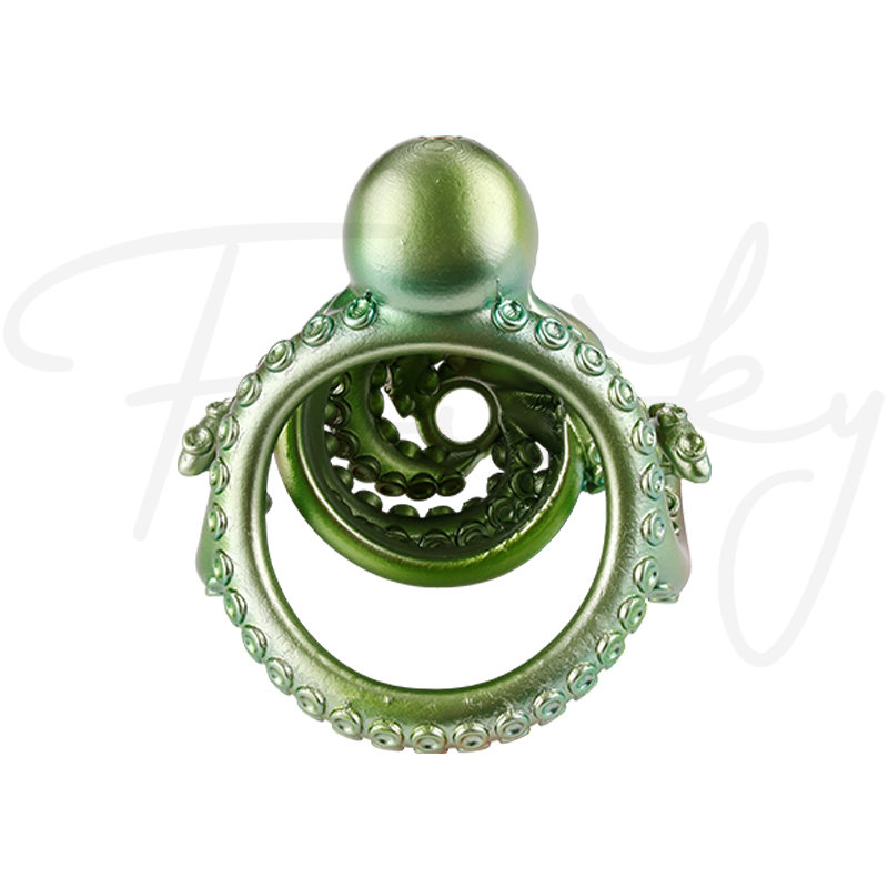 Octopus tentacle ring featuring a smooth domed bead on a plain white background