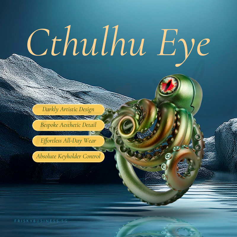 Octopus tentacle ring with glowing red eye set against an icy blue ocean backdrop