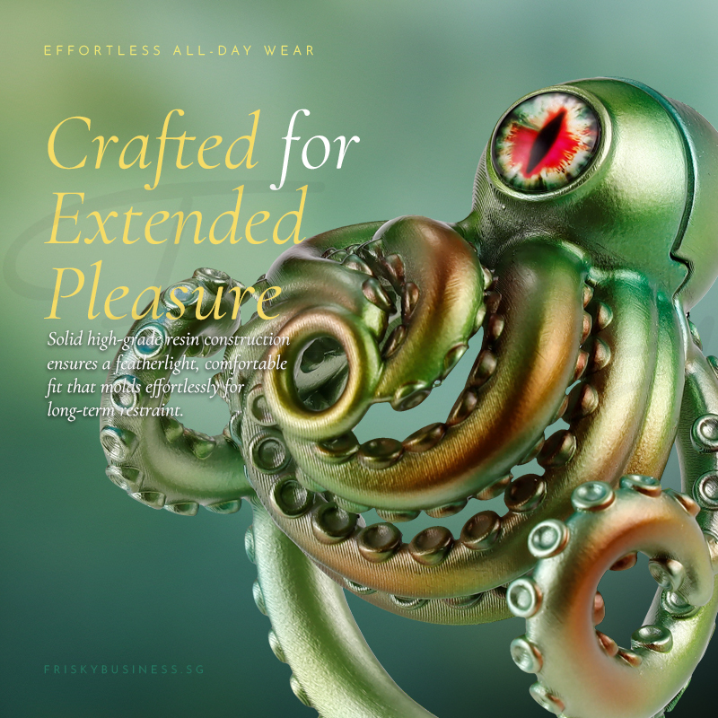 Octopus tentacle ring shown close-up on a green backdrop
