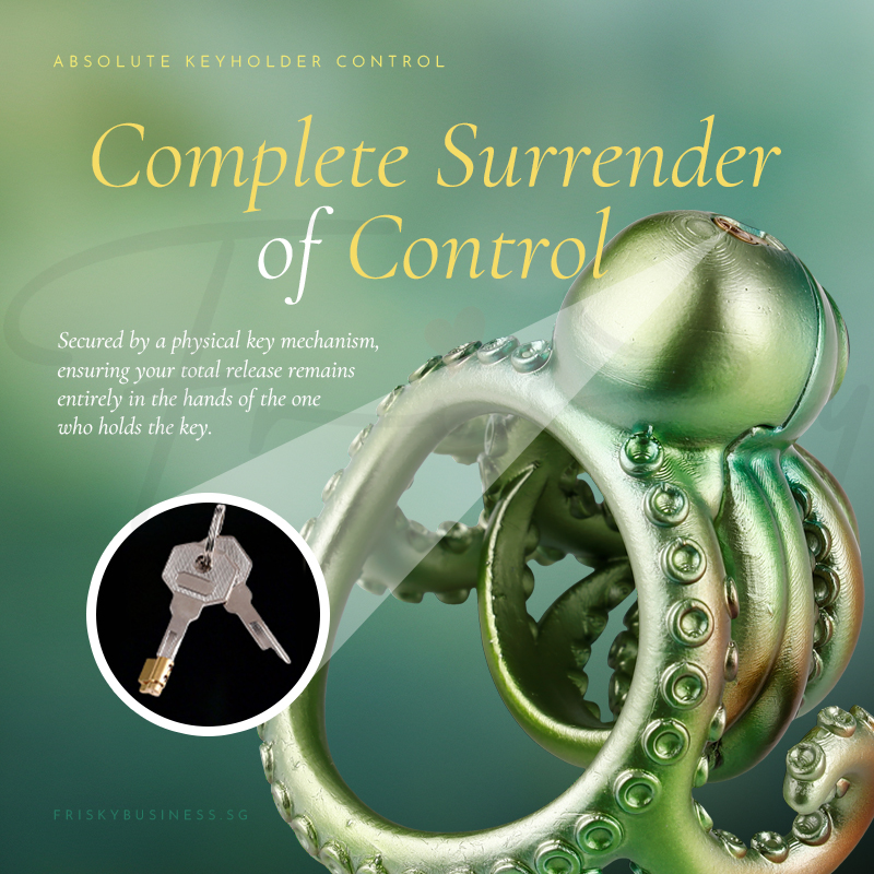 Octopus ring paired with a key mechanism on a green background