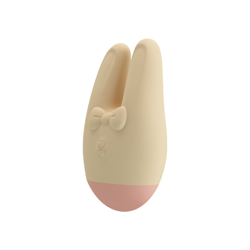 Cream bunny-ear shaped vibrator with pink base tip and small bow detail