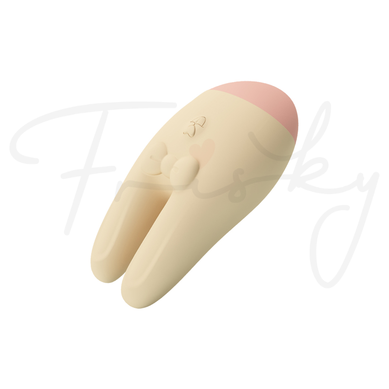 Cream bunny-ear vibrator shown at an angle on a plain white background