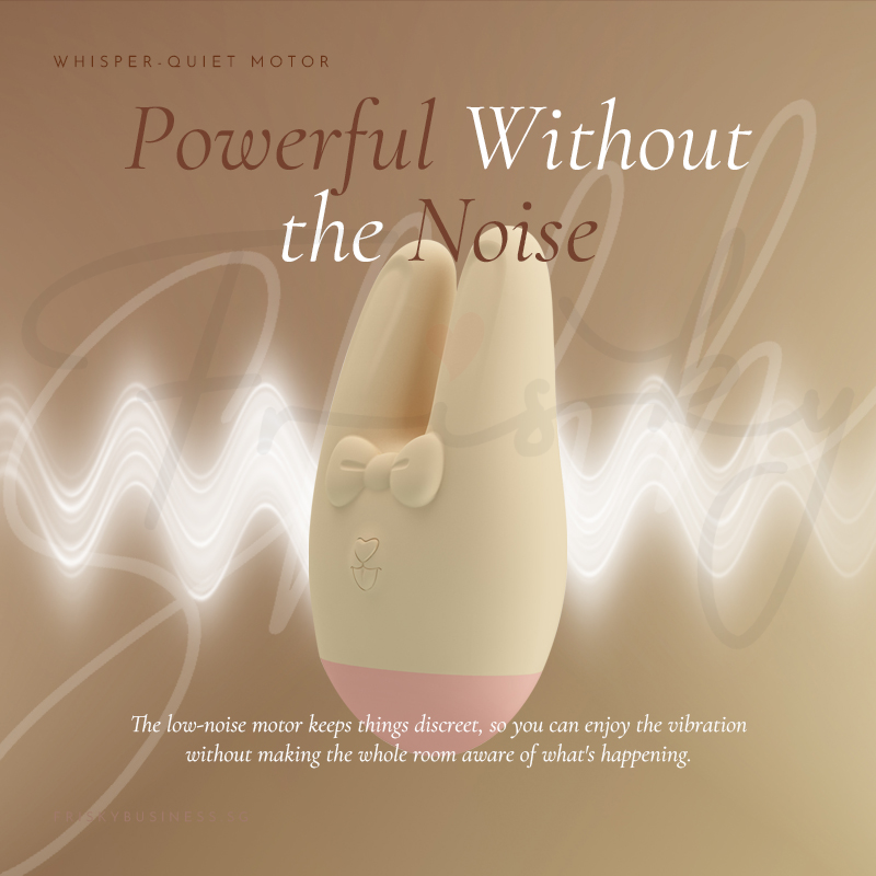 Vibrator shown beside a sound wave illustration on a tan background