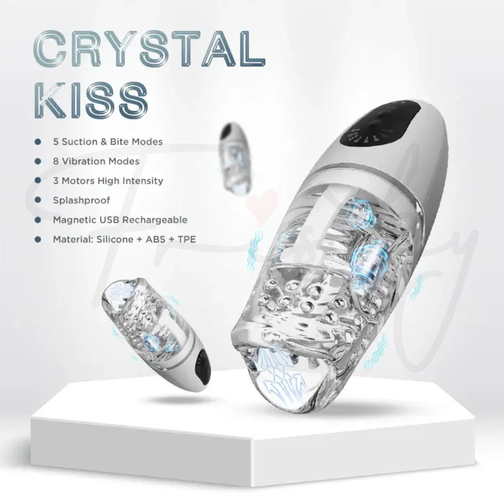 Crystal Kiss masturbator sleeve displayed against a faceted crystal-inspired backdrop