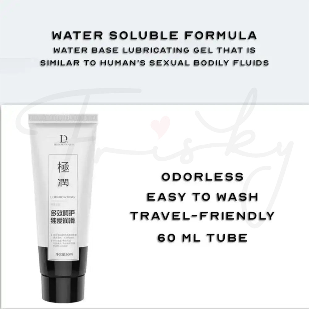 Water-soluble lubricant tube from the Crystal Kiss set, labeled odorless, easy to clean, and travel-friendly in a 60ml size