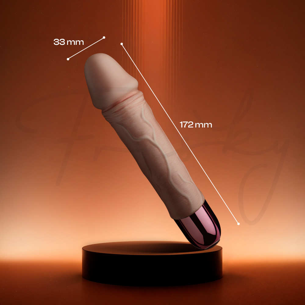 Sleek vibrator angled on display stand showing smooth design and balanced shape