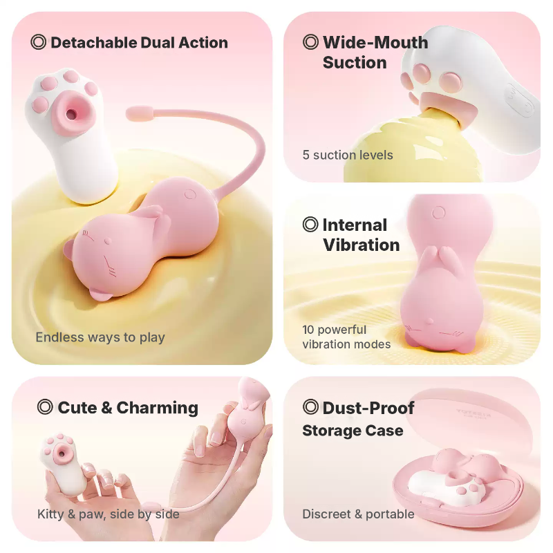 Feature collage covering detachable dual action, wide-mouth suction, interval vibration and dust-proof storage case