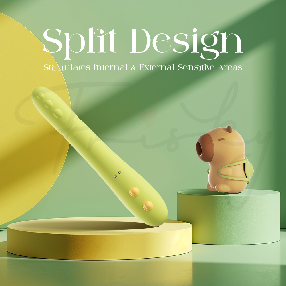 Split design view showing flexible shaft and adjustable curved vibrator structure