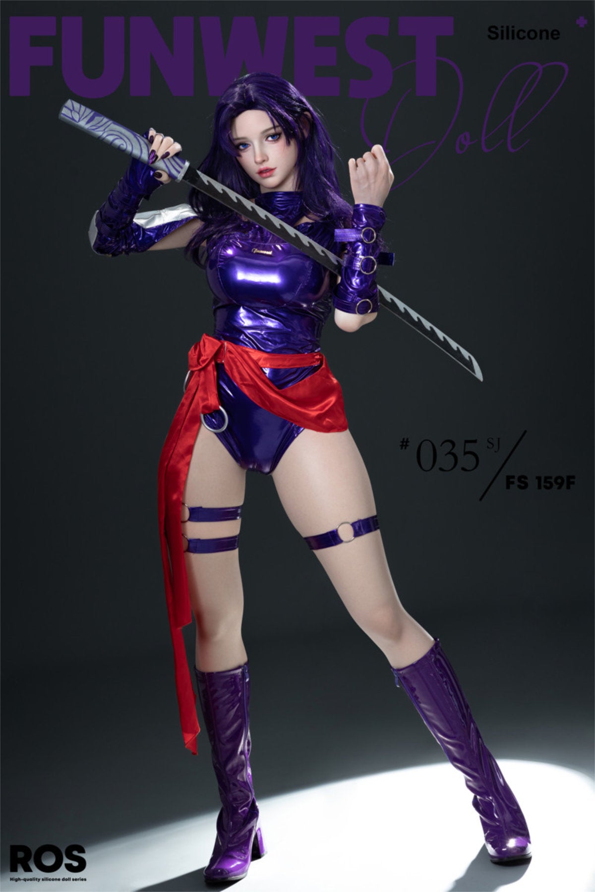 FunWest Doll 159 cm F Silicone - White Chloe upper body nude close-up, long dark hair, dark action background