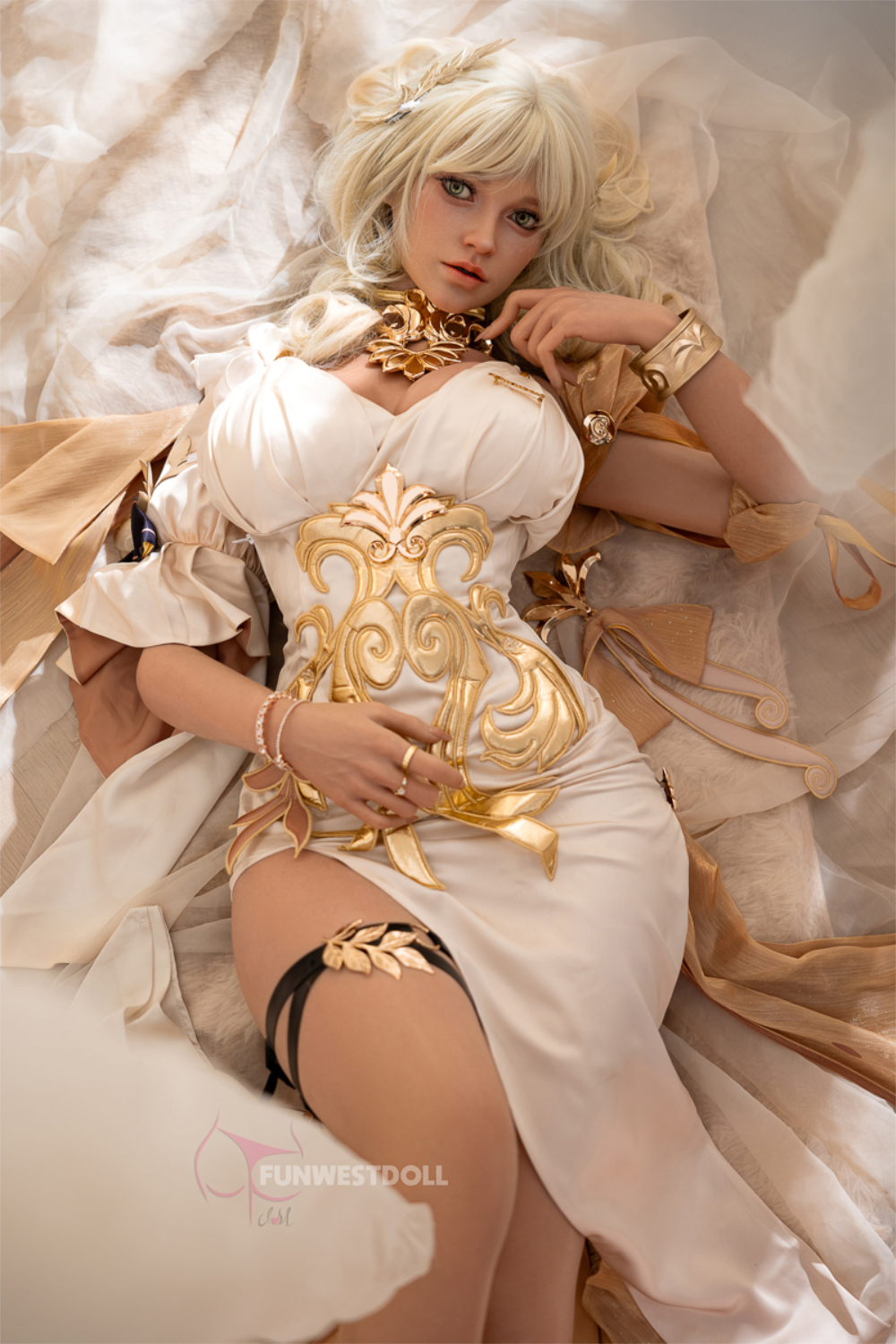 FunWest Doll 157 cm G Silicone - Bella (Real Skin Texture) lying in a bed
