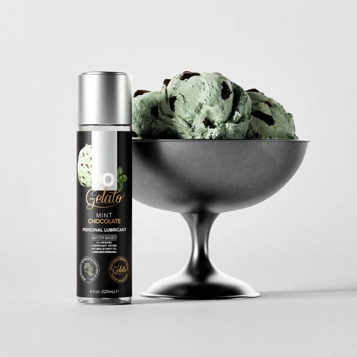 Bottle of mint chocolate gelato