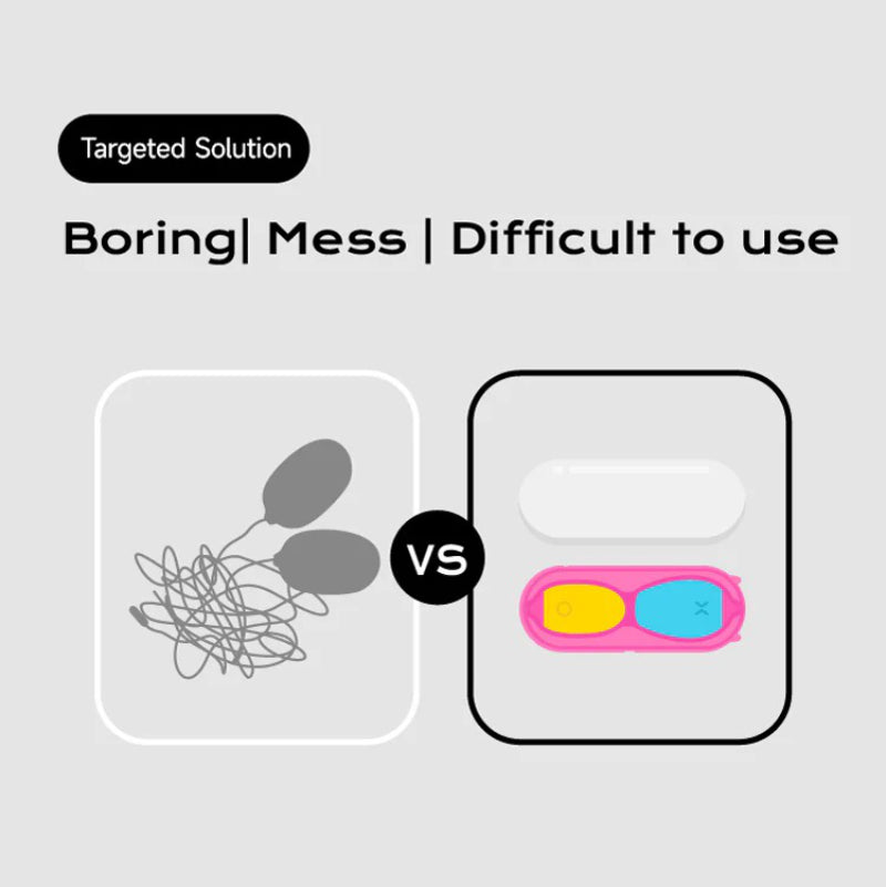 Comparison showing tangled wires versus clean wireless dual egg vibrator design