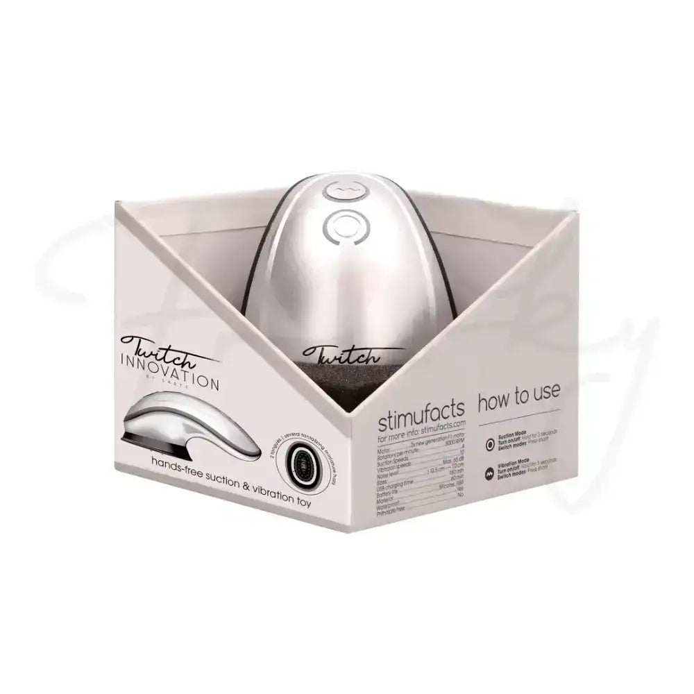 SHOTS Twitch Handsfree Suction and Vibration Toy Silver USB rechargeable with long-lasting battery for uninterrupted intimate sessions Singapore