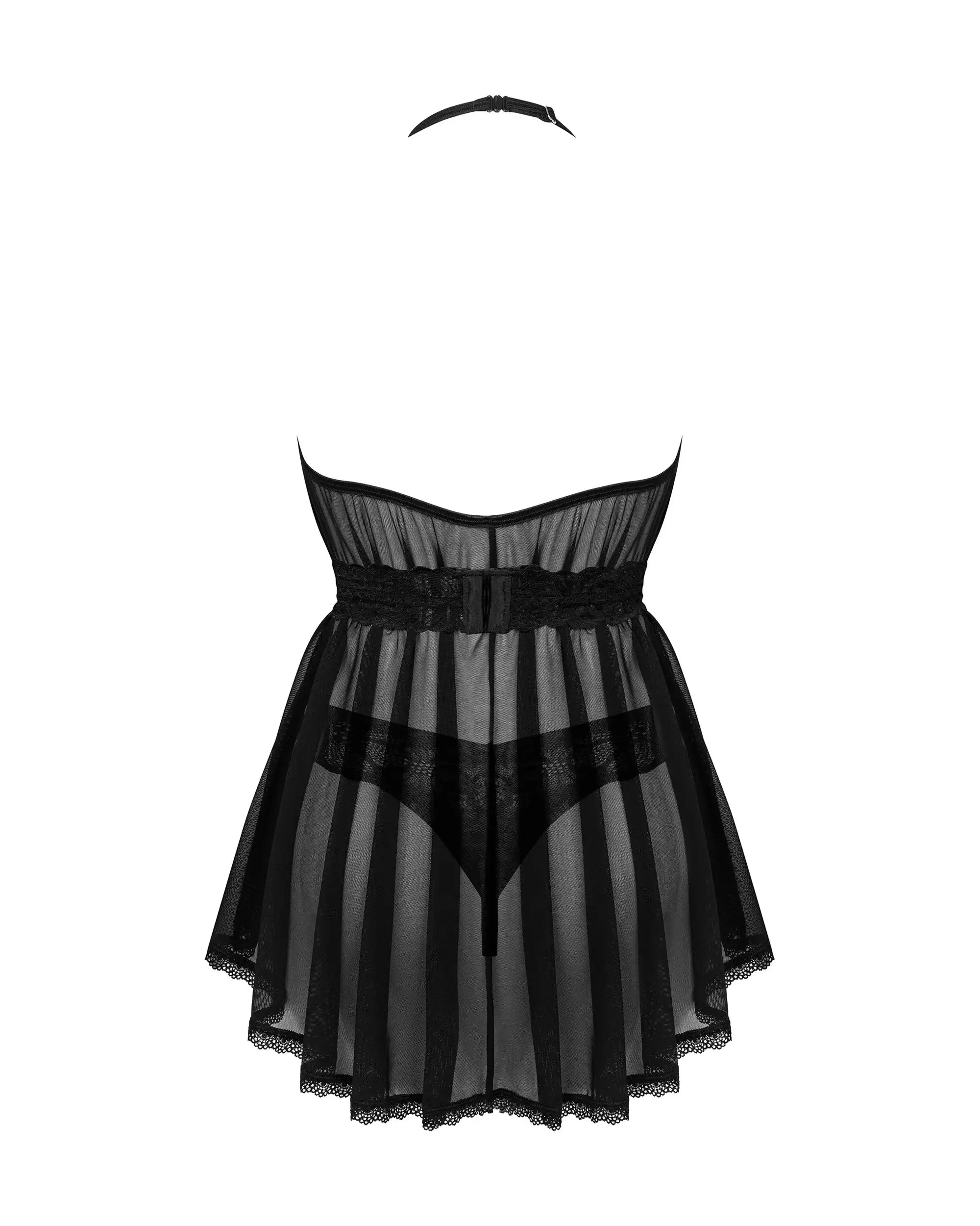 Babydoll - 3 Pcs Black Mesh Semi-Transparent Sleepwear with Belt and G-String - Frisky Business Adult Sex Toys Shop