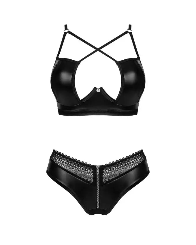 Bra Set - 2 Pcs Black Sexy Bra with Zipper Underwear - Frisky Business Adult Sex Toys Shop