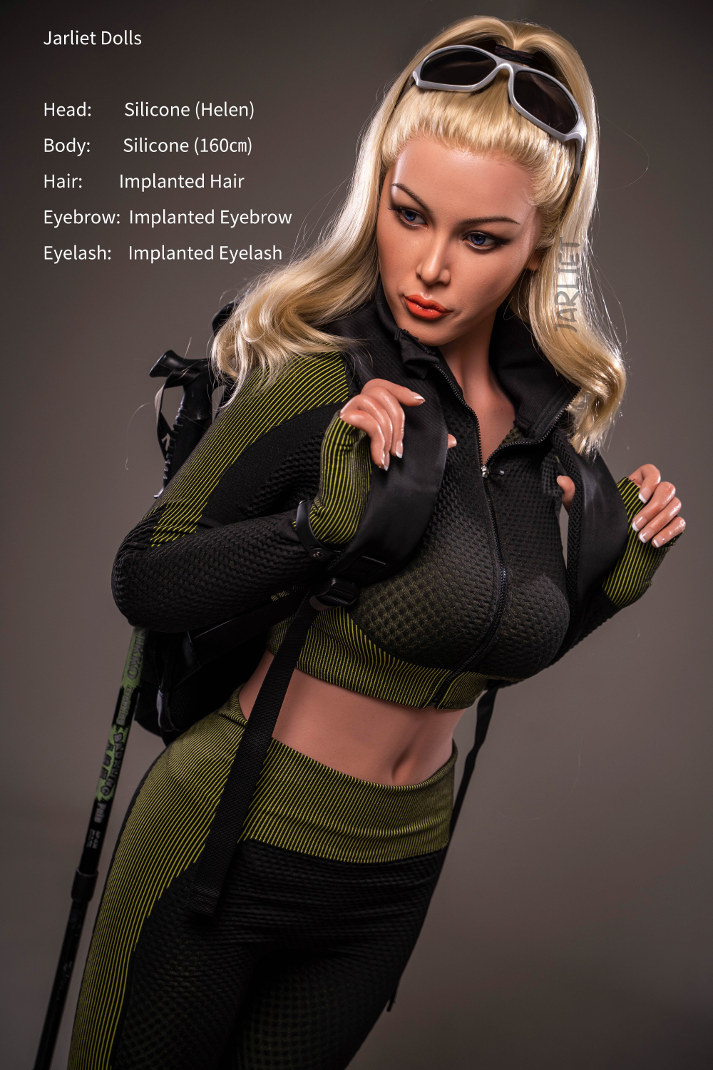Jarliet Doll 160 cm C Silicone - Helen  wearing green hiking attire.