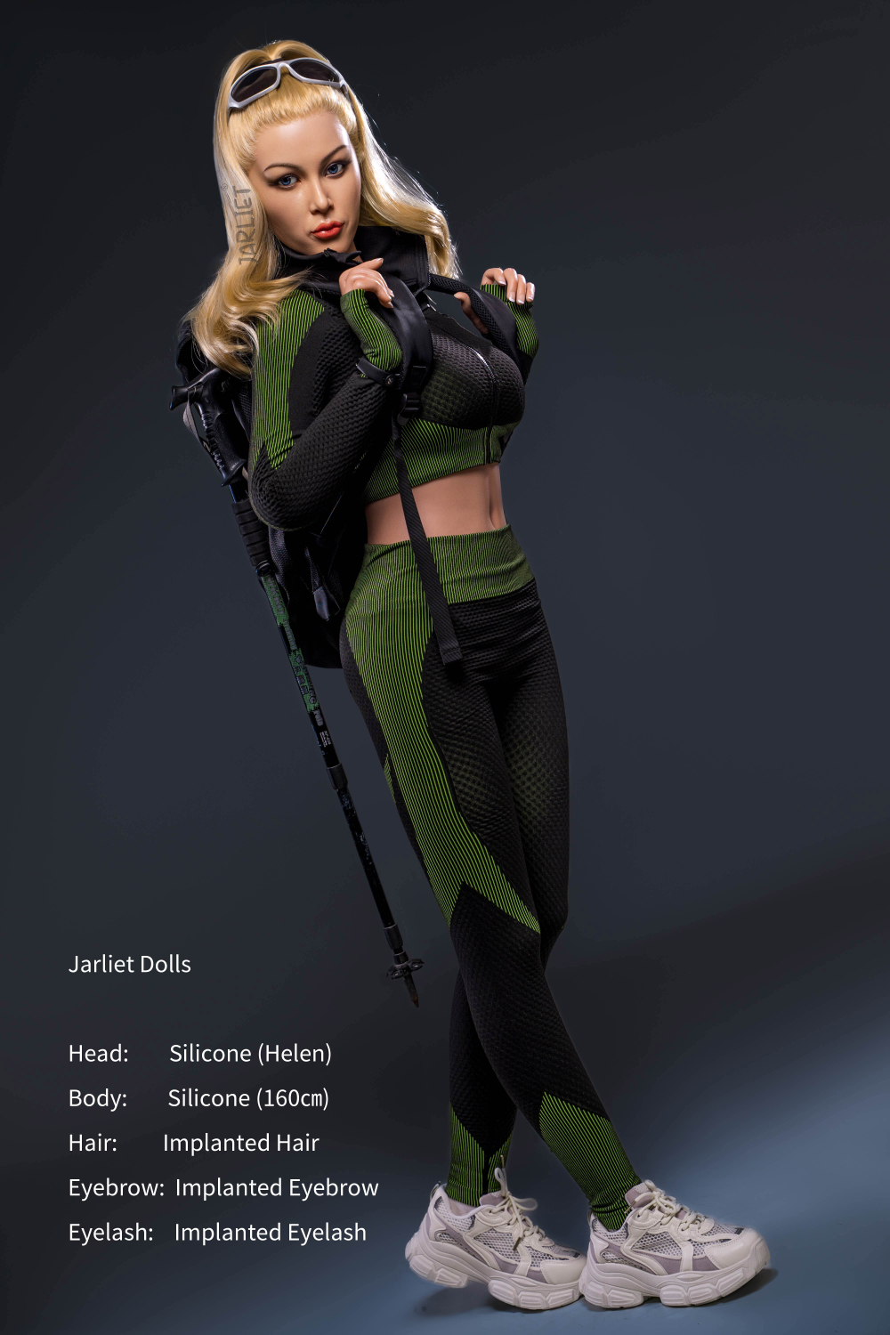 Jarliet Doll 160 cm C Silicone - Helen in green and black outfit with accessories.