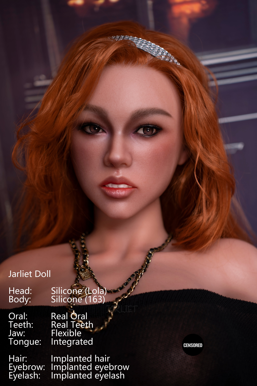 Jarliet Doll 163 cm D Silicone - Lola with red hair and black top against a cityscape background