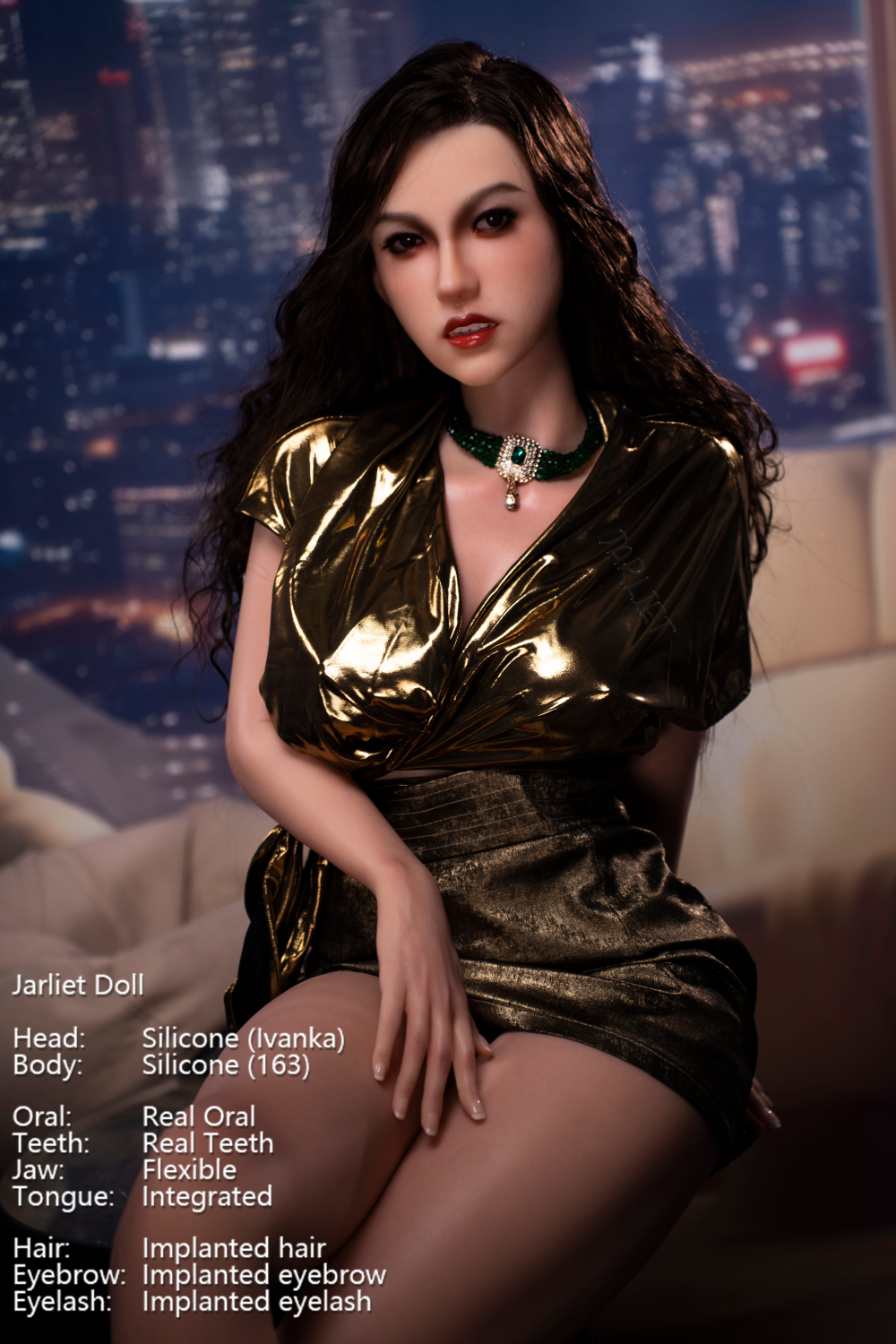 Jarliet Doll 163 cm D Silicone - Ivanka with gold outfit and cityscape background