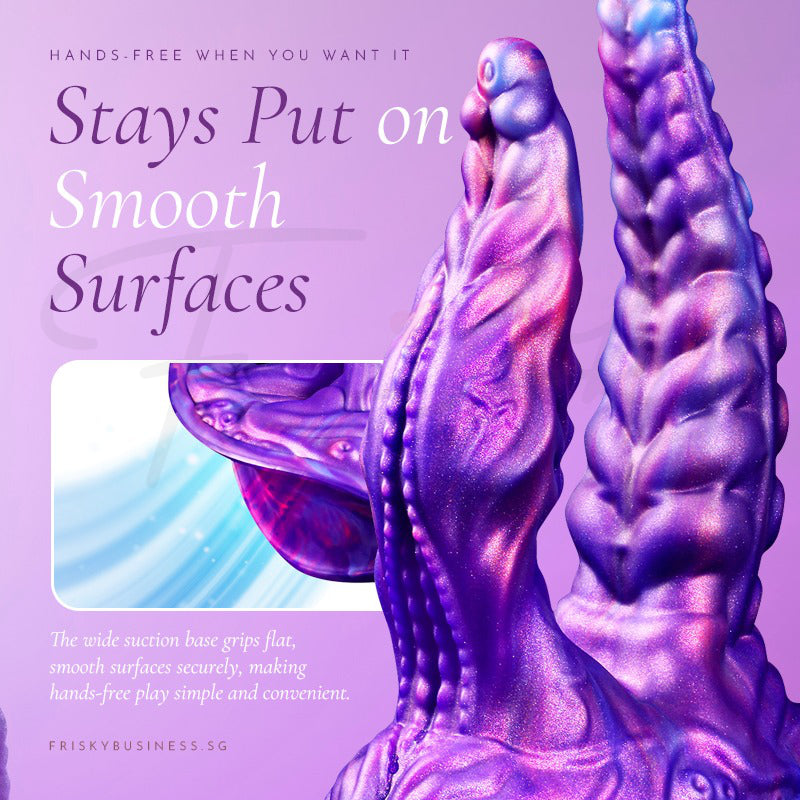 Kraken's Grasp: suction cup base holding the dildo firmly on a smooth surface