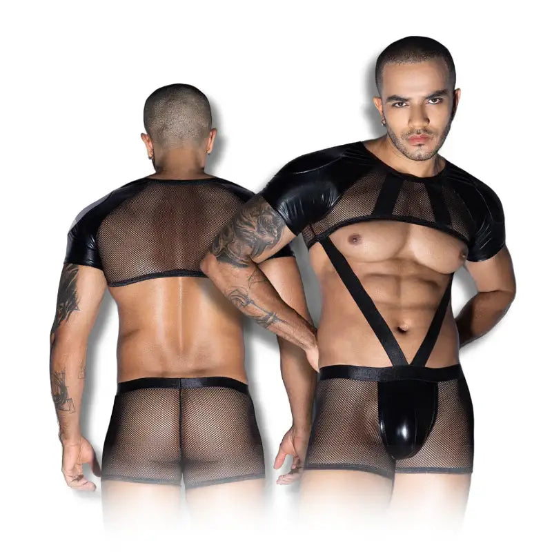 Gentsuit - 2 Pcs Semi Transparent Fishnet Underwear and Elastic Waist Cut In Designed Men Sleepwear - Frisky Business Adult Sex Toys Shop