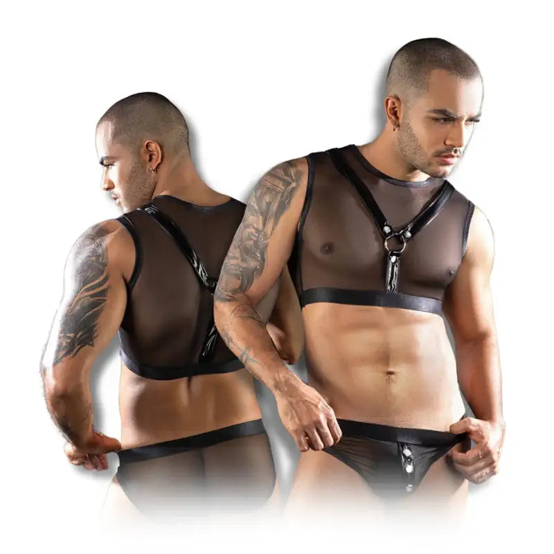 Gentsuit - 2 Pcs Sexy Black Breathable and Stretchable Men Costume with Open-Button Underwear - Frisky Business Adult Sex Toys Shop