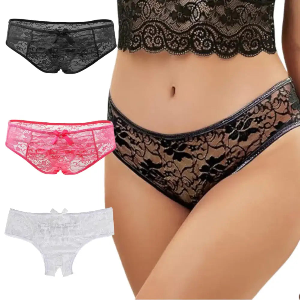 Panties - Open Crotch Floral Lace Panty - Frisky Business Adult Sex Toys Shop