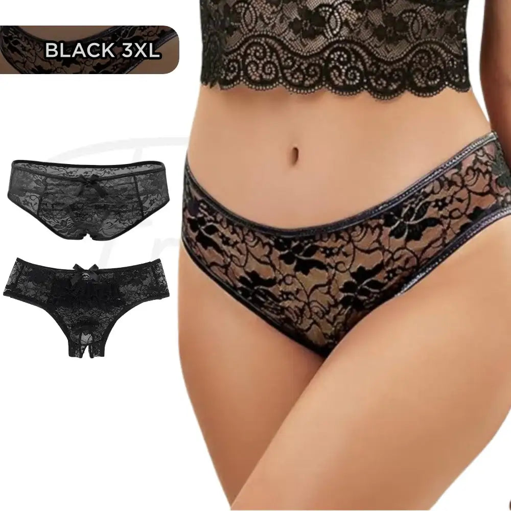 Panties - Open Crotch Floral Lace Panty - Frisky Business Adult Sex Toys Shop