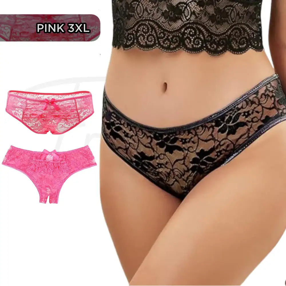 Panties - Open Crotch Floral Lace Panty - Frisky Business Adult Sex Toys Shop