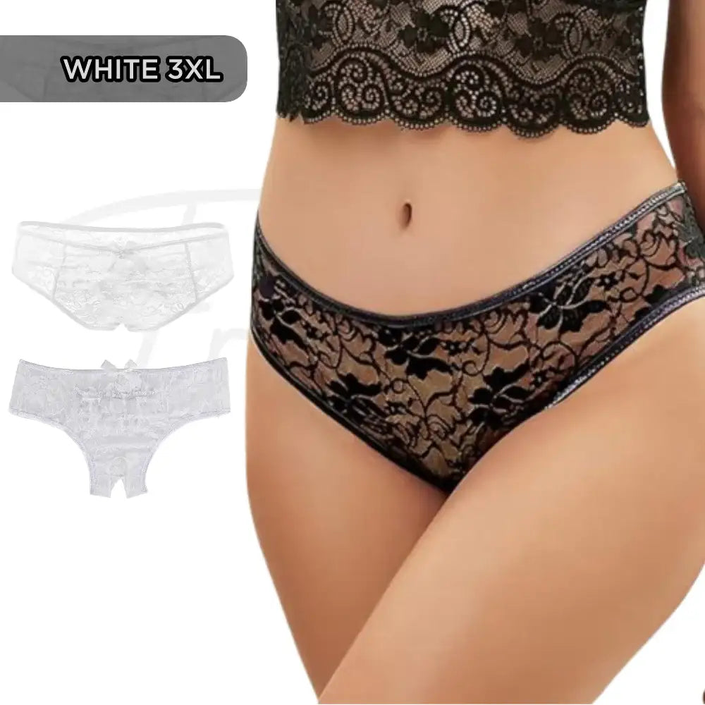 Panties - Open Crotch Floral Lace Panty - Frisky Business Adult Sex Toys Shop
