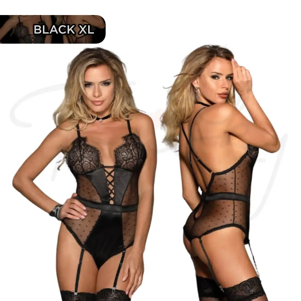 Teddy - 1 Pc Deluxe Satin Lace Lingerie with Garter - Frisky Business Adult Sex Toys Shop