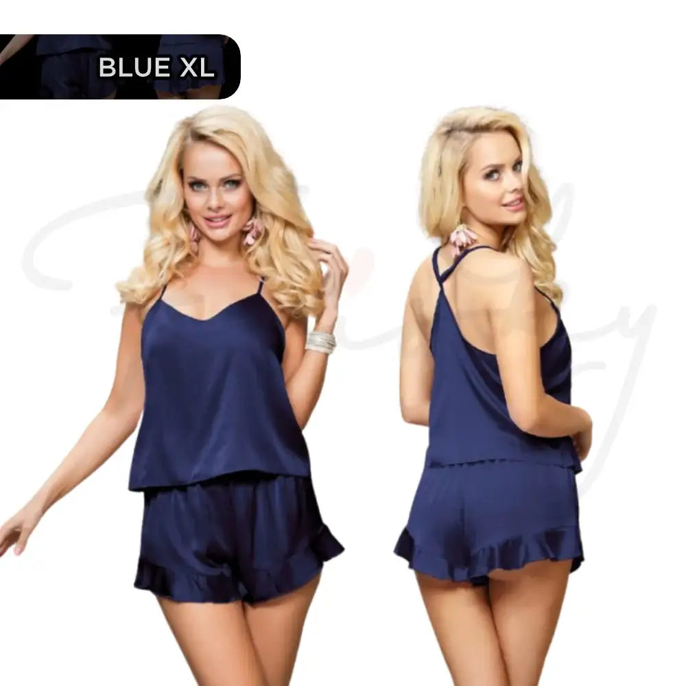 Cami Set - 2 Pcs Satin Chiffon Sleepwear with Short Pants - Frisky Business Adult Sex Toys Shop