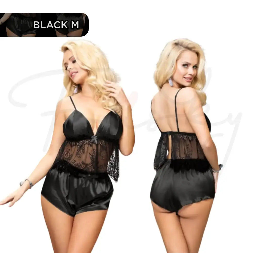 Cami Set - 2 Pcs Eyelash Silk Lace Camisole Sleepwear - Frisky Business Adult Sex Toys Shop