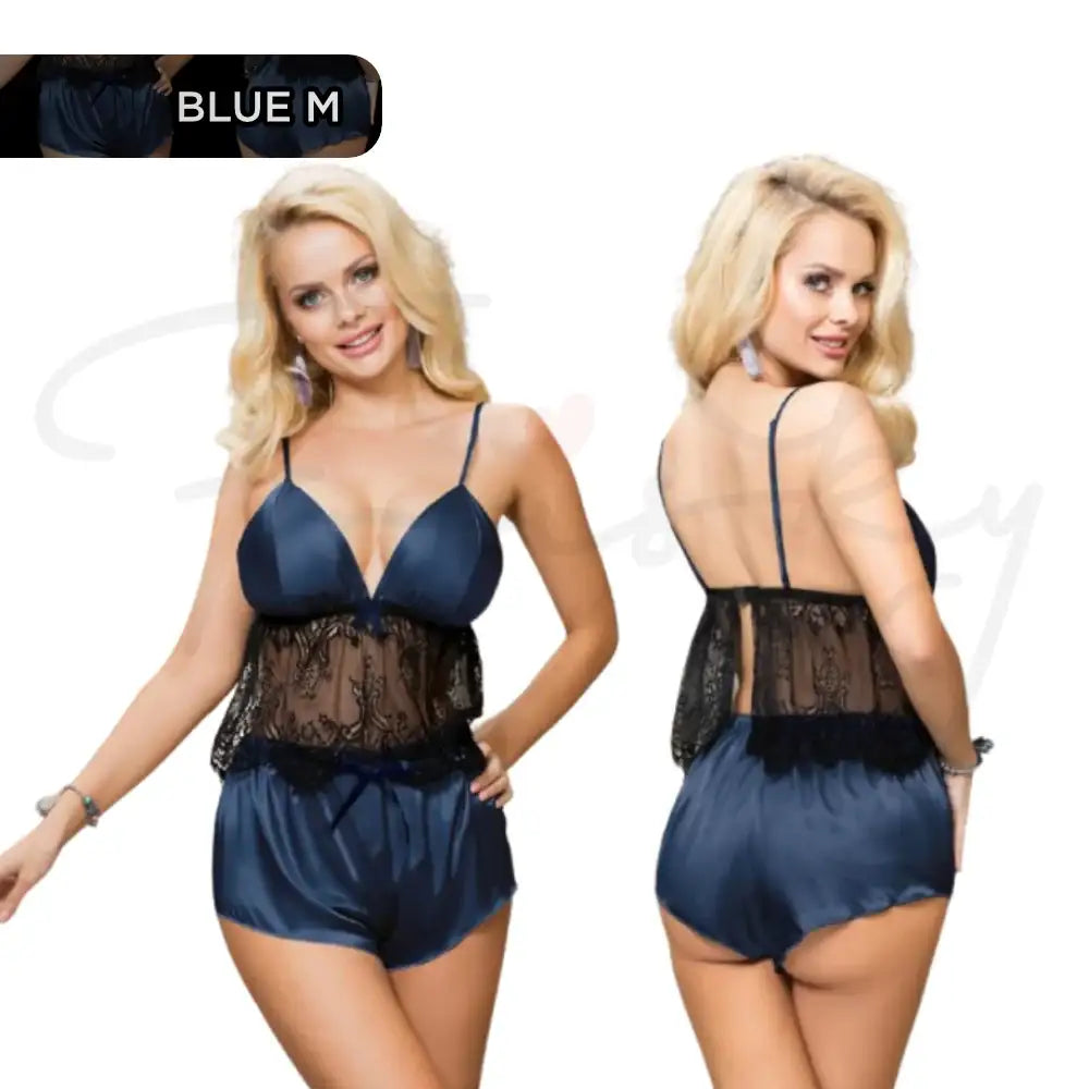 Cami Set - 2 Pcs Eyelash Silk Lace Camisole Sleepwear - Frisky Business Adult Sex Toys Shop