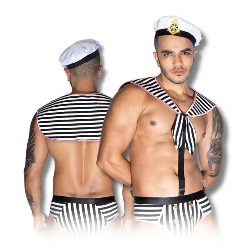 Gentsuit - 2 Pcs Seaman Stripped Sexy Costume with Hat - Frisky Business Adult Sex Toys Shop