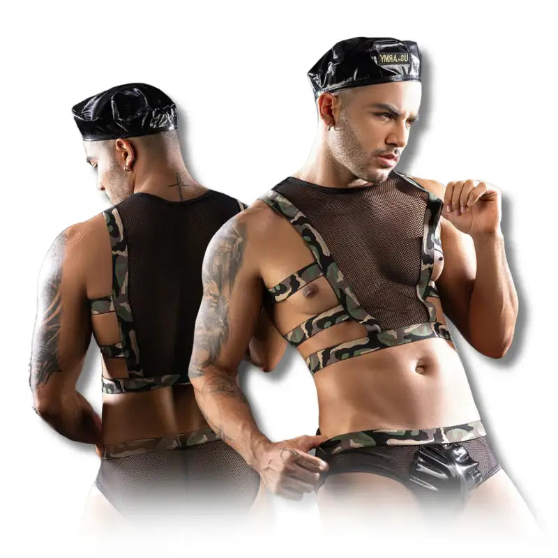 Gentsuit - 3 Pcs Semi-Transparent Army Costume with Hat - Frisky Business Adult Sex Toys Shop