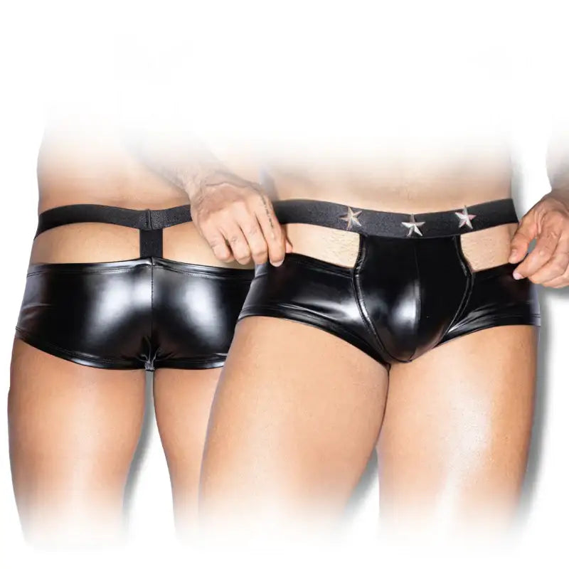 Skivvies - Black PU Leather Male Hollow Sexy Underwear - Frisky Business Adult Sex Toys Shop