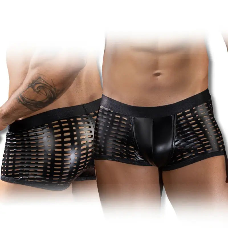 Skivvies - Black PU Leather Hollow Boxer Male Underwear - Frisky Business Adult Sex Toys Shop