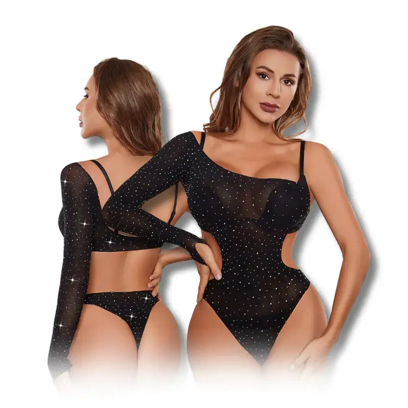 Bodystocking - 1 Pc Shinning Rhinestone Sexy Fishnet with Waist Cut In - Frisky Business Adult Sex Toys Shop