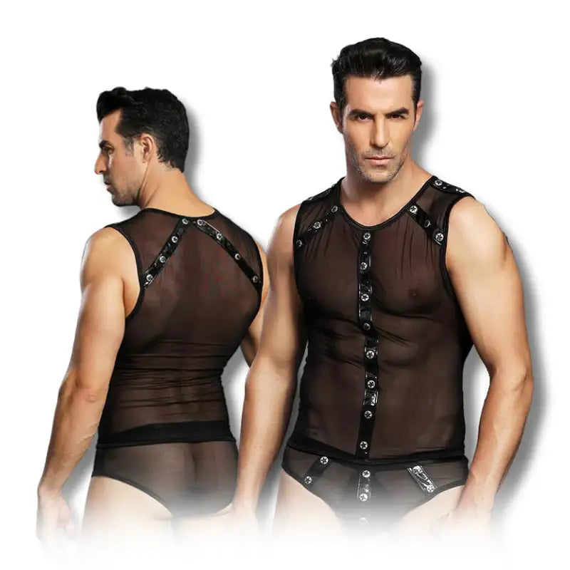 Gentsuit - 2 Pcs Black Mesh Semi-Transparent Male Fancy Costume with Boxer - Frisky Business Adult Sex Toys Shop