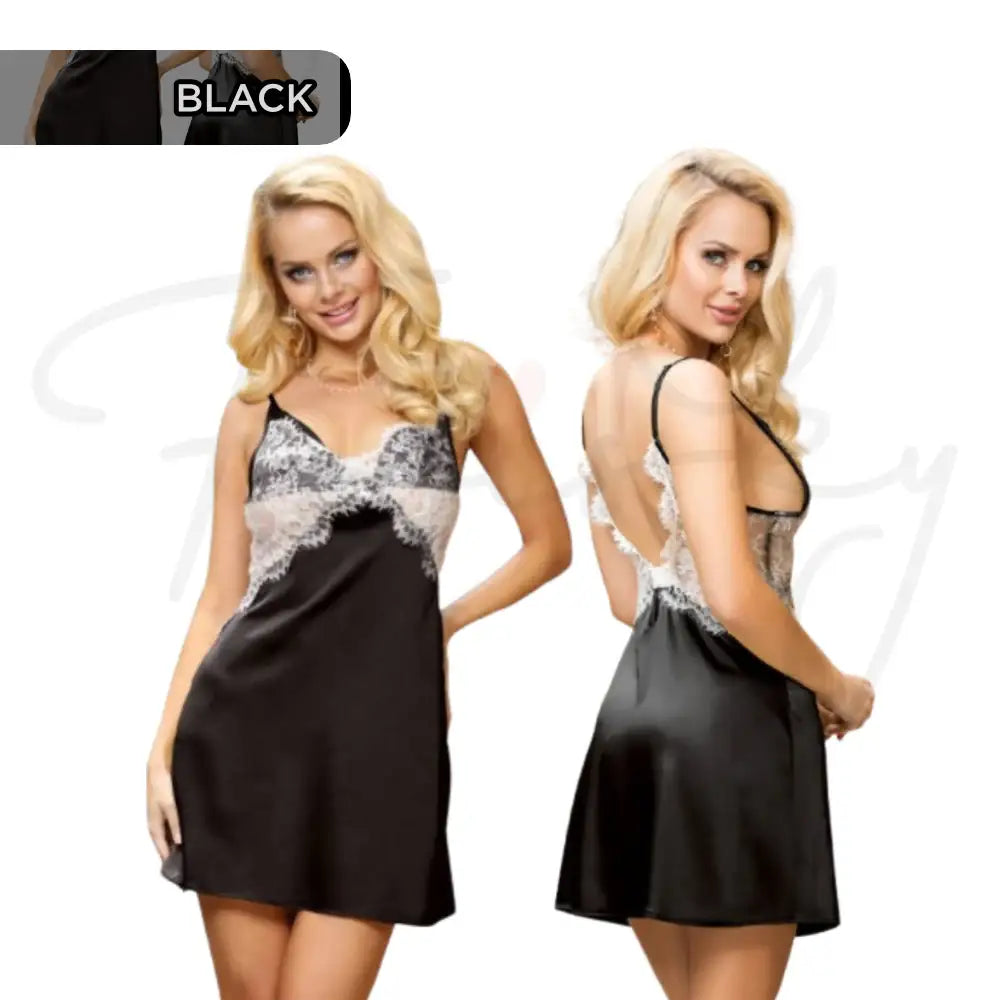 Babydoll - 1 Pc Sexy Satin Lace Stitching Open Back Sleepwear - Frisky Business Adult Sex Toys Shop